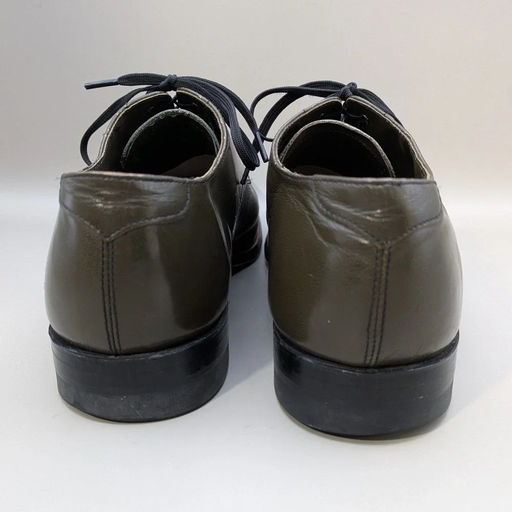 VTG Stacy Adams Madison Olive Green Leather Oxfords Faux Lizard Mens 9.5 D